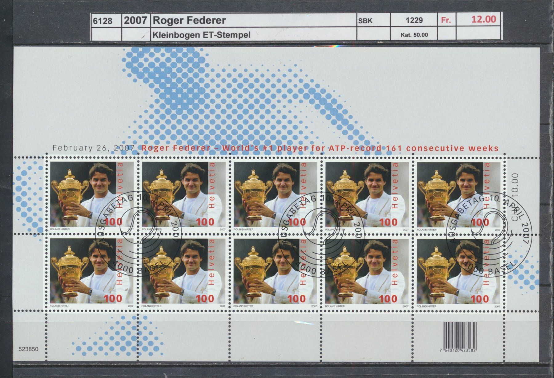 Tous les timbres: 2007 "Roger Federer", Kleinbogen, ET - Stempel – D'occasion à Winterthur par Zupogeru
