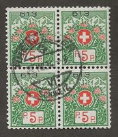 Schweiz Viererblock Portofreiheit 11A gestempelt RHEINFELDEN