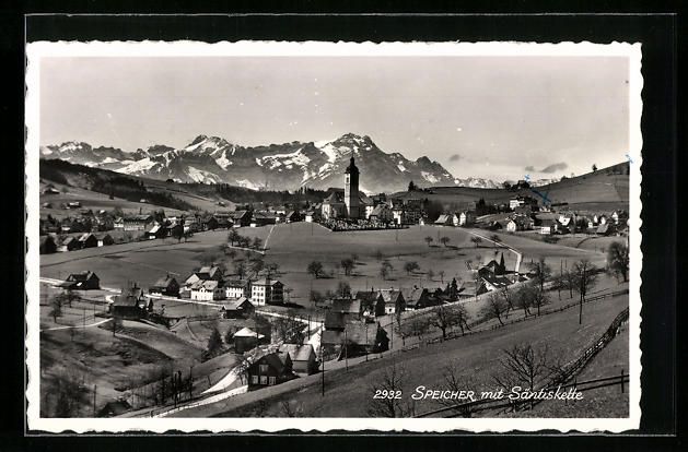 Cartoline postali: Speicher, Ortsansicht mit Säntiskette – Usato da Berlin venduto da bartko-reher