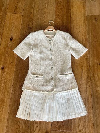 Elegantes Tweed-Kleid mit Plisseerock, Gr. M, für Frühlin...
