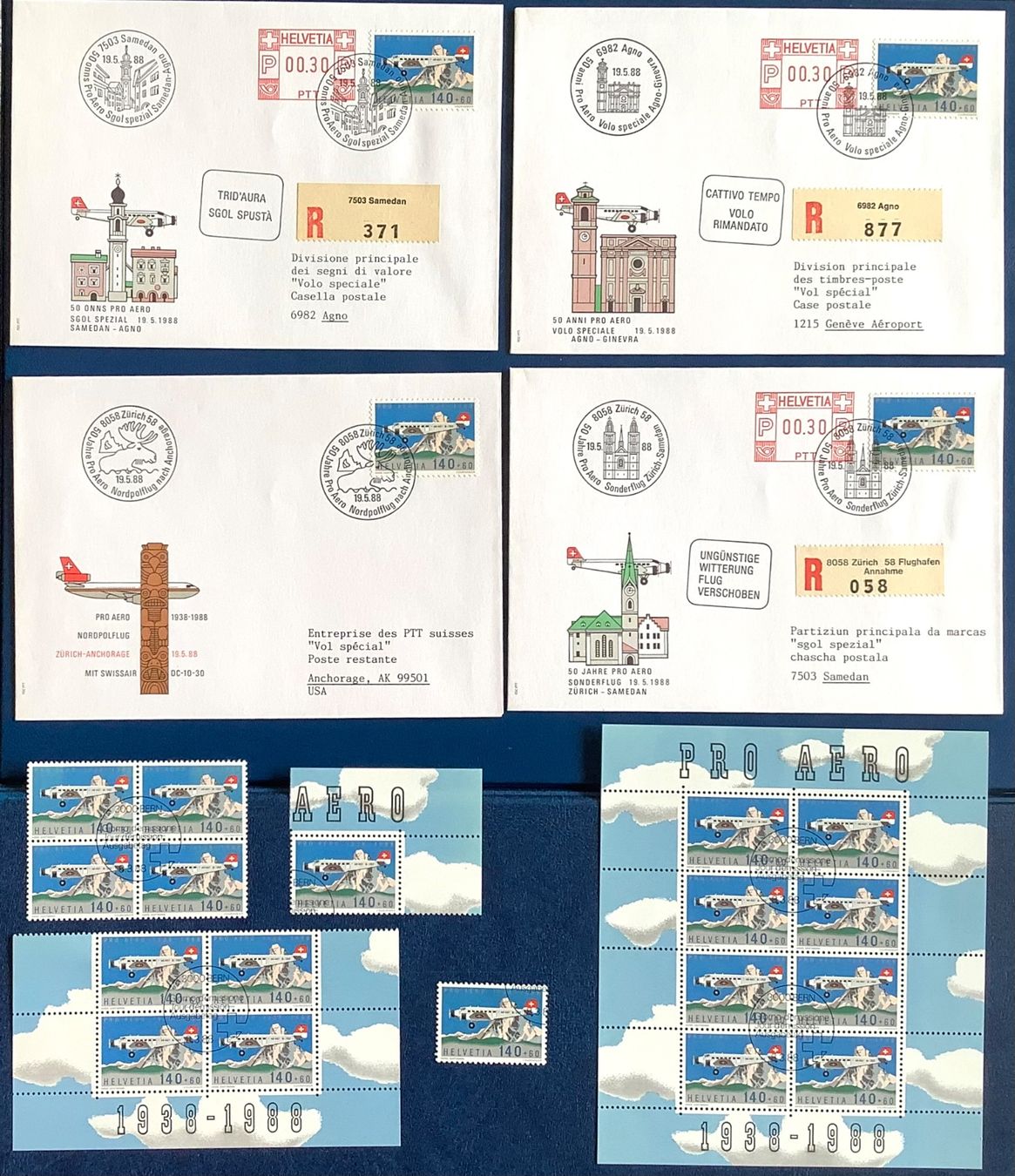 Tutti i francobolli: 1988 / Pro Aero / Kleinbogen / Viererblock /Einzel + Briefe – Nuovo (secondo la descrizione) da Liestal venduto da Skunk02