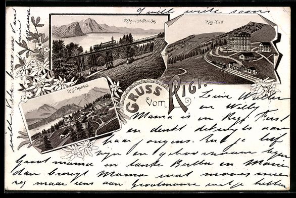 Cartoline postali: Litho Rigi, Schweizerbrücke, Rigi-First – Usato da Berlin venduto da bartko-reher