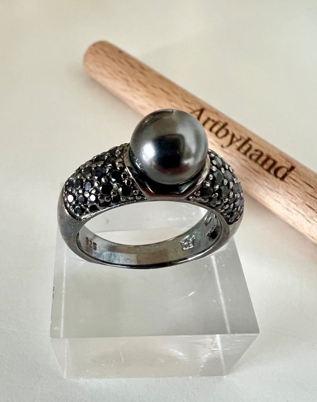 Anelli: 925 Silberring mit dunkler Zucht-Perle & Pavé Besatz – Usato da Ruswil venduto da artbyhand 8