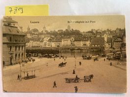 alte Ansichtskarte Luzern Bahnhofplatz mit Post