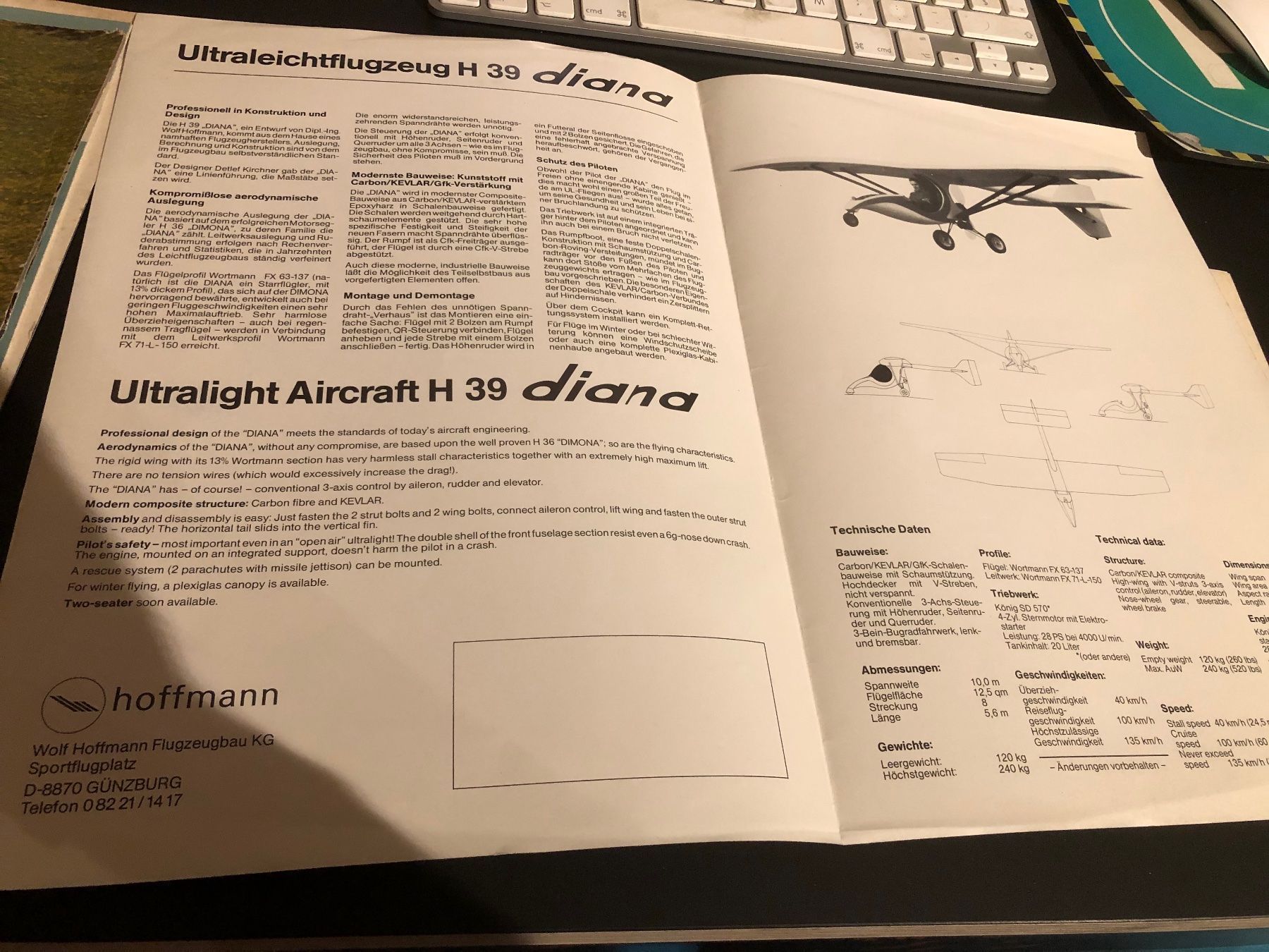 Documenti: WERBEPROSPEKT FLUGZEUG HOFFMANN DIANA – Usato da Balterswil venduto da MR_FEELGOOD 1