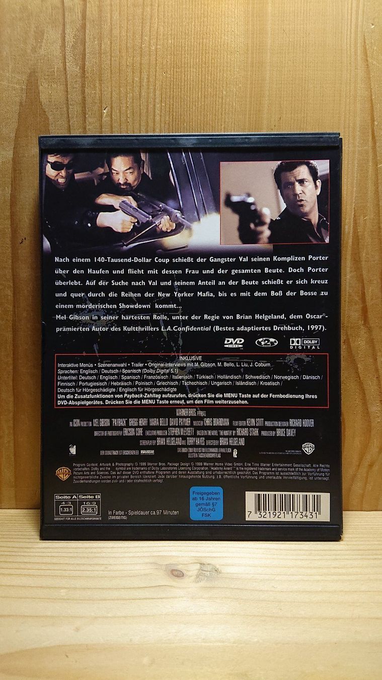 Tutti i DVDs: PAYBACK Zahltag DVD Schnabcase mit Mel Gibson – Usato da Wilderswil venduto da Exebub 1