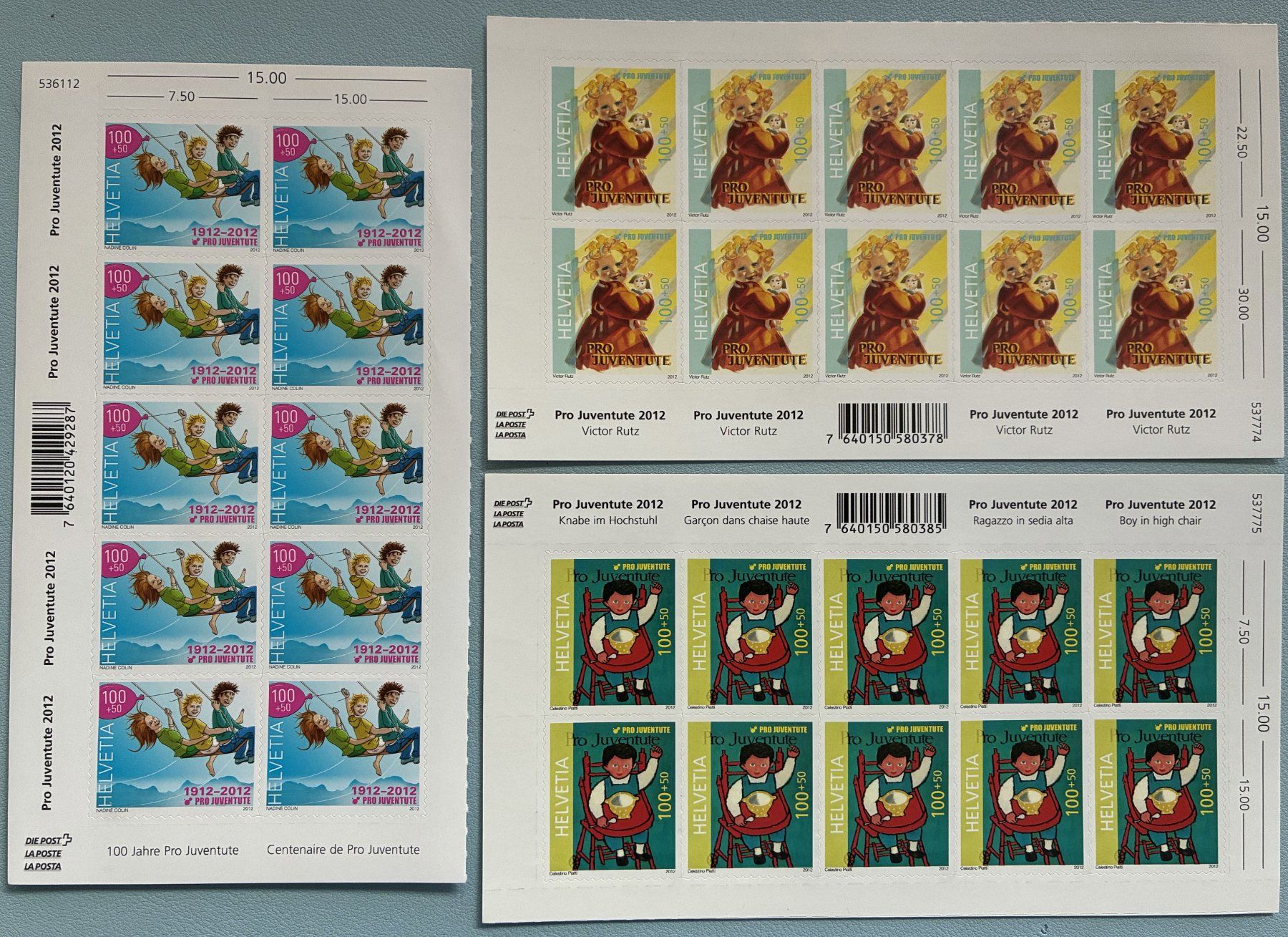 Tutti i francobolli: 2012 Pro Juventute 3 Bogen postfrisch sehr hoher Kat.wert – Nuovo (secondo la descrizione) da Eggersriet venduto da stamp303