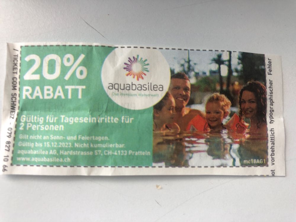 1 mal 2 Tageseintritte Aquabasilea 20%günstiger (Neu und ...