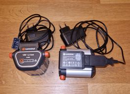 2x Gardena 18V Li-Ion Akku und Ladegerät