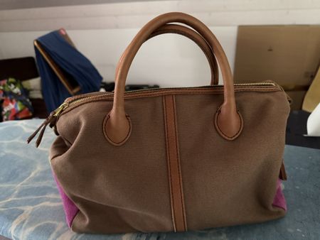Fossil Handtasche Canvas Leder braun pink guter Zustand