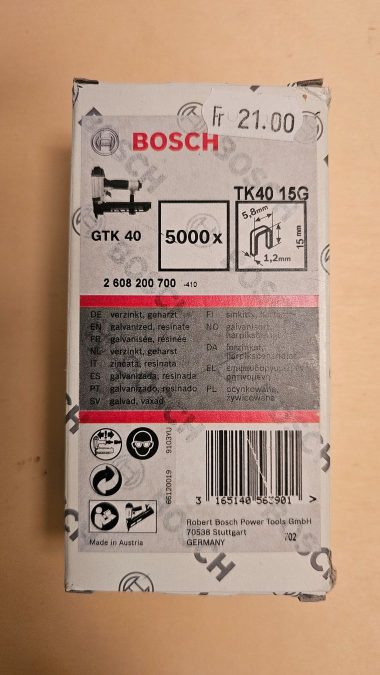 Bosch Tutti gli attrezzi: Bosch GTK 40, TK40 15G, 5000 Stk. – Nuovo e nell'imballaggio originale da Koppigen venduto da Bracher_Mail-House