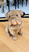 Handgeschnitzte Bulldogge Holzskulptur 45 cm Massivholz