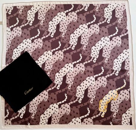 CARTIER Foulard "Panthères" 65x65cm, avec étui noir Cartier