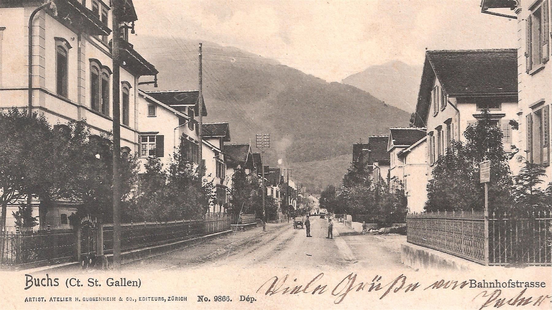 Cartoline postali: 25.2.1903?BUCHS SG/Bahnhofstrasse/belebt – Usato da Zürich venduto da Hagliweg