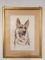 Fritz Hug  >>Schäferhund>>  in hochwertigen Goldrahmen