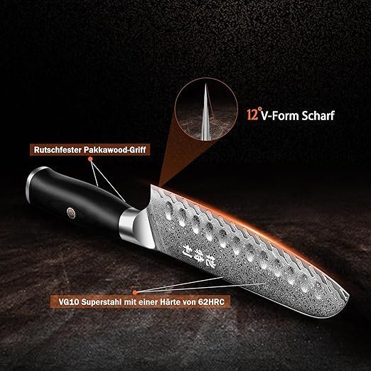 Coltelli da cucina: Kochmesser Santoku Messer Damaskus Edelstahl – Nuovo e nell'imballaggio originale da Oberentfelden venduto da sch_8bt6 3