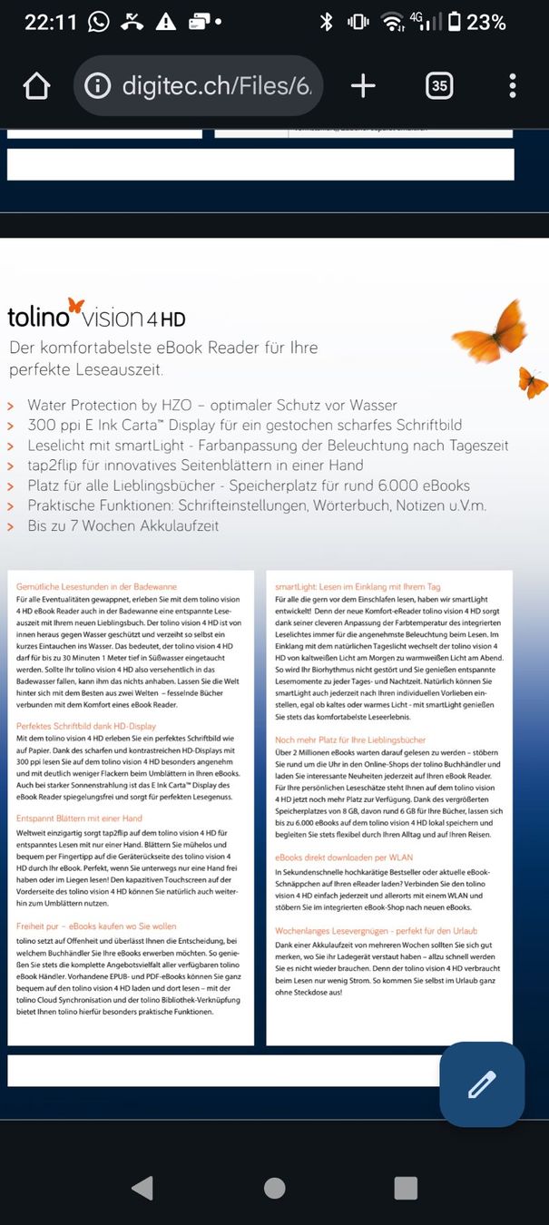 Tolino Tablettes PC: Tolino Vision 4 HD- eReader – D'occasion à Luzern par gerix77 1