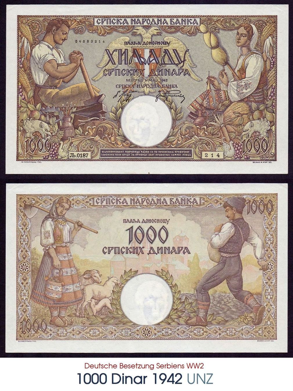 Banconote: 1000 Dinar 1942 WW2 UNZ – Nuovo (secondo la descrizione) da Flamatt venduto da samowarow