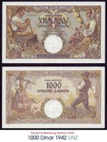 1000 Dinar 1942 WW2 UNZ