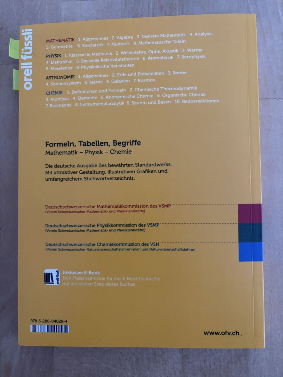 Libri: Formelbuch Chemie/Physik/Mathematik – Nuovo (secondo la descrizione) da Effretikon venduto da Tina1302 1