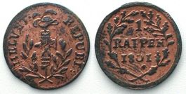 Schweiz HELVETISCHE REPUBLIK 1 Rappen 1801 Billon ERHALTUNG!