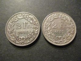 2 x 2.- Fr  1936 - 37 Superbes pièces  Superbe qualité