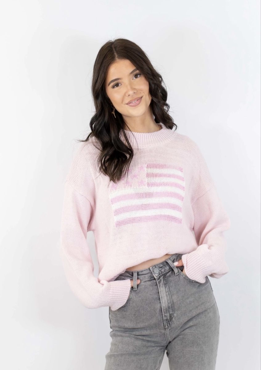 Maglioni & Felpe: Rosa Strickpullover mit USA-Flagge - Lucilia – Usato da Giswil venduto da Ody2 1