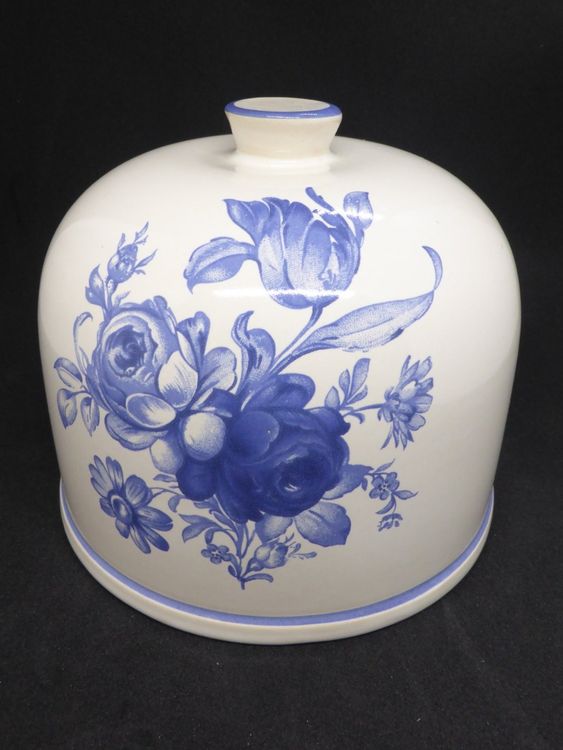 Plat à Fromage Vintage – Cloche Et Plateau Rond Fleurs Bleues – Céramique émaillée