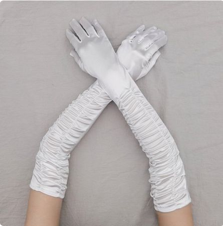 NEUE lange Handschuhe gerafft schneeweiss - 223314