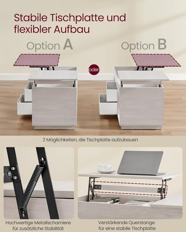 Höhenverstellbarer Couchtisch mit Stauraum LIVONA 6