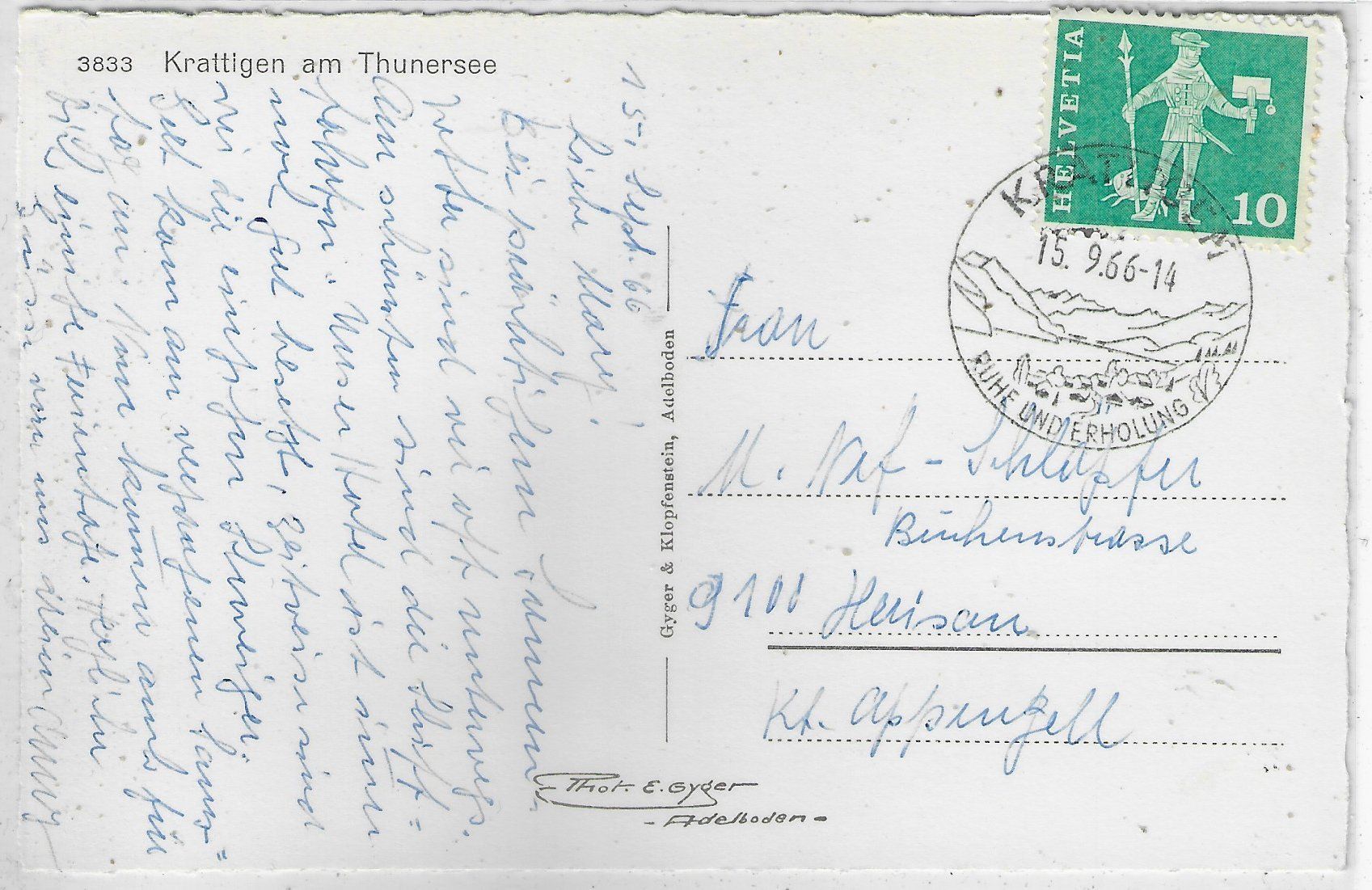 Cartoline postali: Krattigen am Thunersee - Photo: E. Gyger – Usato da Ettingen venduto da Kartenplanet 1