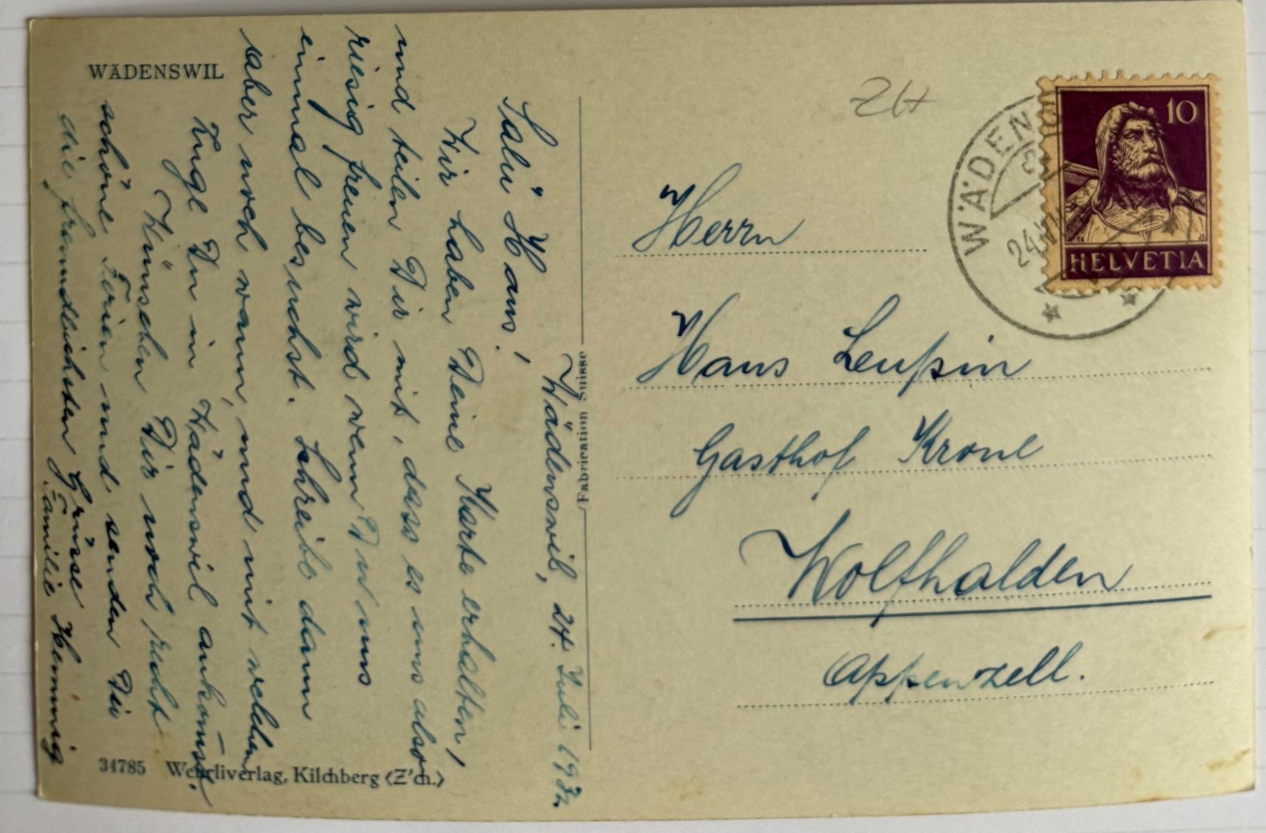Cartoline postali: Wädenswil - Panorama 1931 – Usato da Lutry venduto da Ediego 1