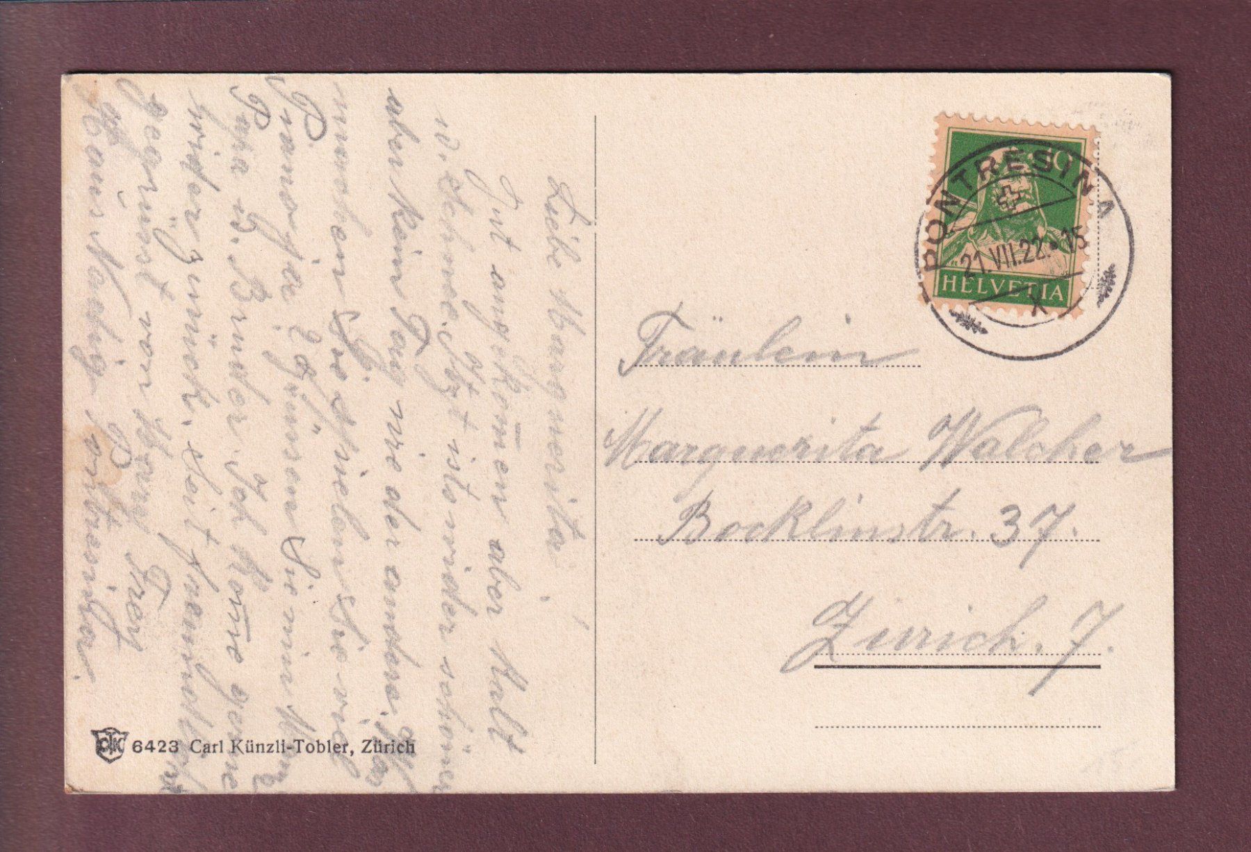 Cartoline postali: PONTRESINA - 1922 – Usato da Pully venduto da nicecards 1