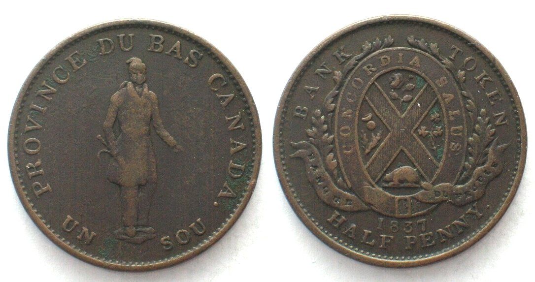 Tutti le monete: LOWER CANADA 1/2 Penny Token 1837 BANQUE DU PEUPLE Kupfer – Usato da Riehen venduto da sesambestcoins2004