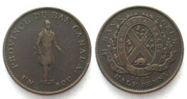 LOWER CANADA 1/2 Penny Token 1837 BANQUE DU PEUPLE Kupfer