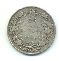 Kanada Canada 25 Cents 1918 Silber