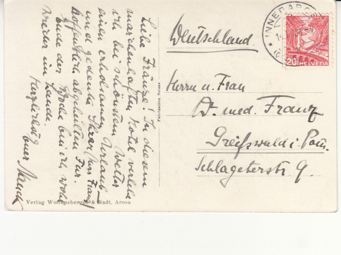 Ansichtskarten: Arosa Kulm 1938 – Gebraucht aus Bürglen TG von StampGraf 1