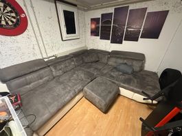 Ecksofa mit Hocker Grau