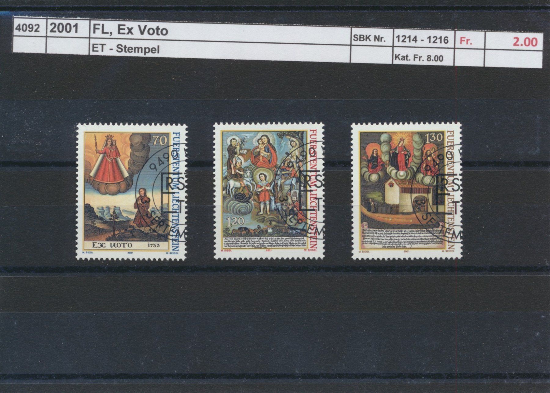 Alle Briefmarken: 2001 FL, "Ex Voto", ET - Stempel – Gebraucht aus Winterthur von Zupogeru