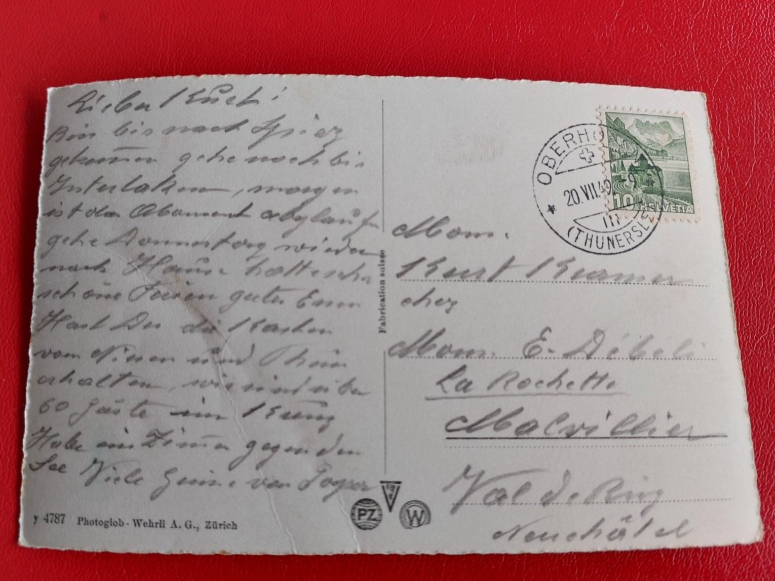 Cartoline postali: Thun - Thuner/Brienzersee - Berge 1949 – Usato da St-Légier-Chiésaz venduto da Theo006 1