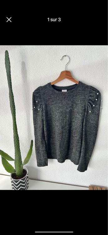Pull gris chiné tricot côtelé fille