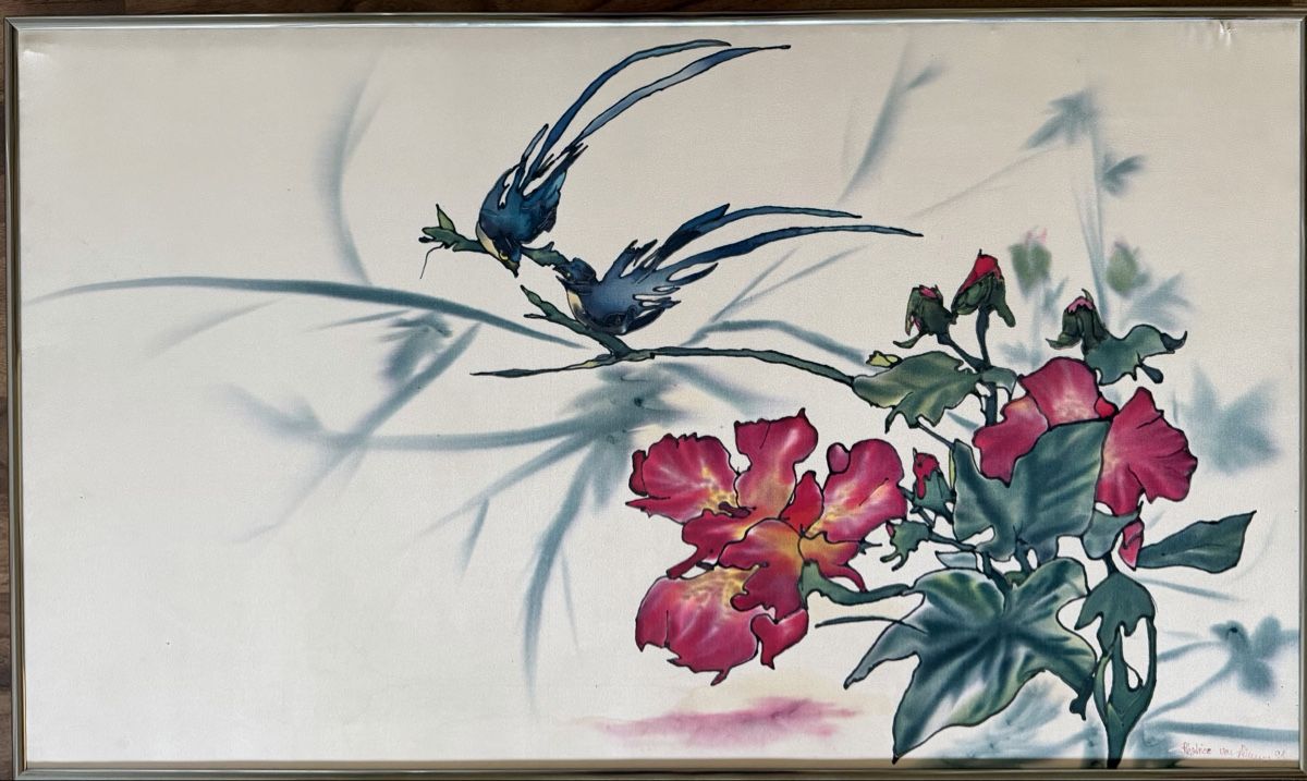 Dipinti: Seidenbild mit Rahmen 81,5 x 48cm – Usato da Gümligen venduto da JCJewell