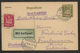 Flugpost 1924 Berlin Nürnberg Zürich Luftpost