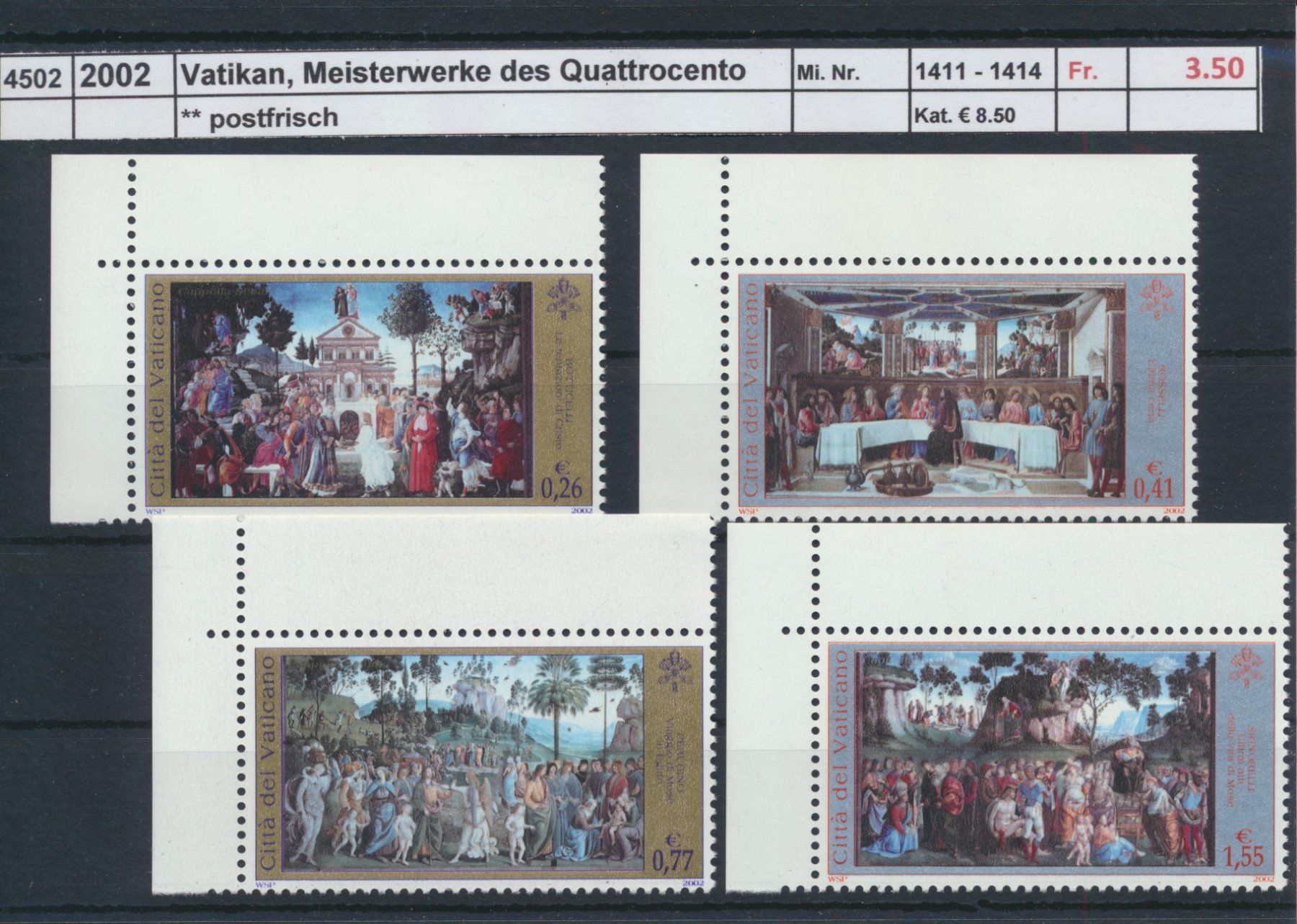Tutti i francobolli: 2002 Vatikan, "Meiserwerke des Quattrocento", ** postfrisch – Nuovo (secondo la descrizione) da Winterthur venduto da Zupogeru