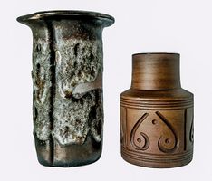 Frick 202 12 Keramik + Fat Lava 16 cm 2x Vase vintage