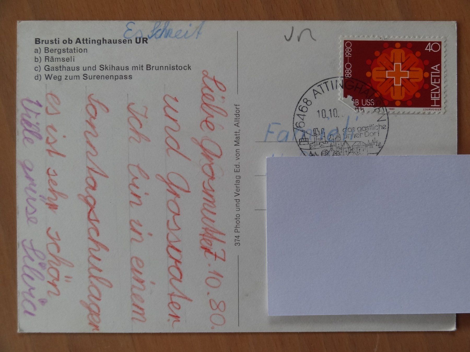 Cartoline postali: Brusti ob Attinghausen - UR - 1980 – Usato da St Léonard venduto da Riglin 1