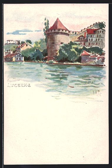 Cartoline postali: Lithographie Lucerne, Uferpartie – Usato da Berlin venduto da bartko-reher