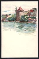 Lithographie Lucerne, Uferpartie