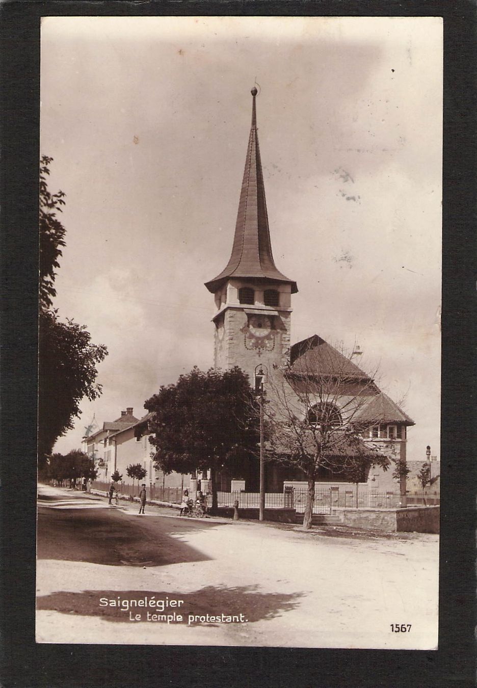 Ansichtskarten: #Saignlegier JU, Le Templer protestant , gel. 1921 – Gebraucht aus Reichenburg von Pipo-67