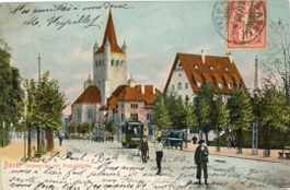 Basel  BS  - Tram und Oldtimer am STEINENRING     um 1906